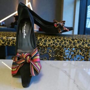 Bettye Muller Black Heels with Striped Bow